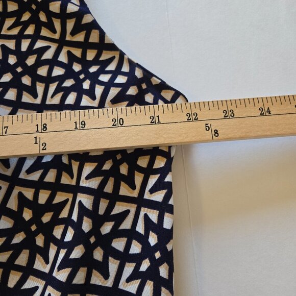 Roz & Ali Navy Blue Tan White Geometric Sleeveless A-Line Midi Dress Sz 20 - Picture 7 of 13